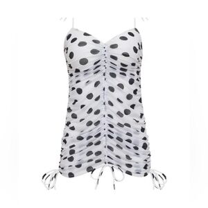 For Love And Lemons White and Black Polka Dot Mesh Dress